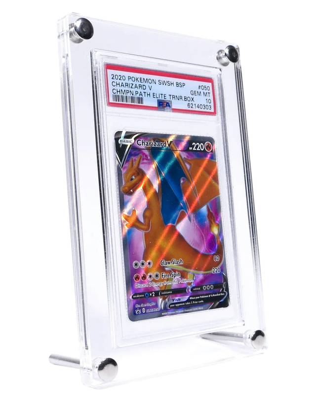 Acrílico para tarjetas graduadas PSA con patas metálicas