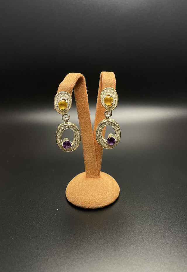 Duo di Luce – Orecchini in Argento 925 con Pietre Naturali Gialle e Viola