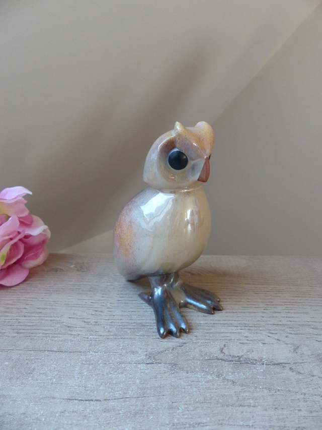 Statuette de Chouette / Hibou artisanal en céramique signée Noëlle / Sculpture art animalière hibou décoration maison de campagne collection