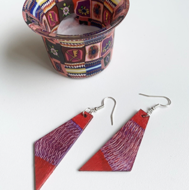 Wooden hand painted  drop earrings. 5.2cm long.  Red drop earrings. Red dangle earrings.