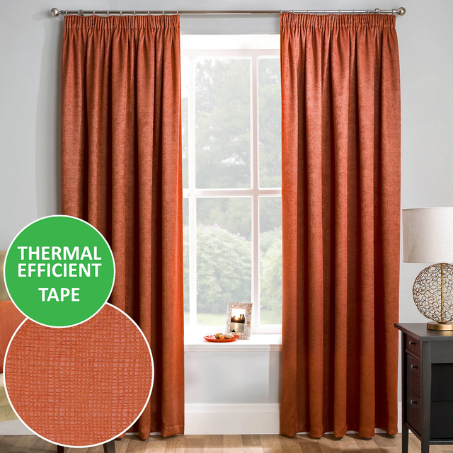 Enhanced Living Matrix Orange Thermal Room Darkening Readymade Pencil Pleat Curtains