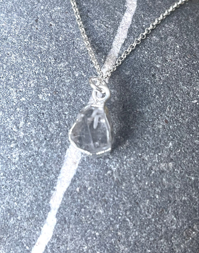 April - Herkimer diamond birthstone necklace - raw &amp; wrapped with sterling silver