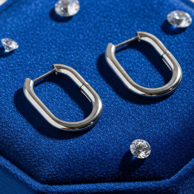 Créoles Ovale 'Lien' Argenté- Acier Inoxydable (REACH)