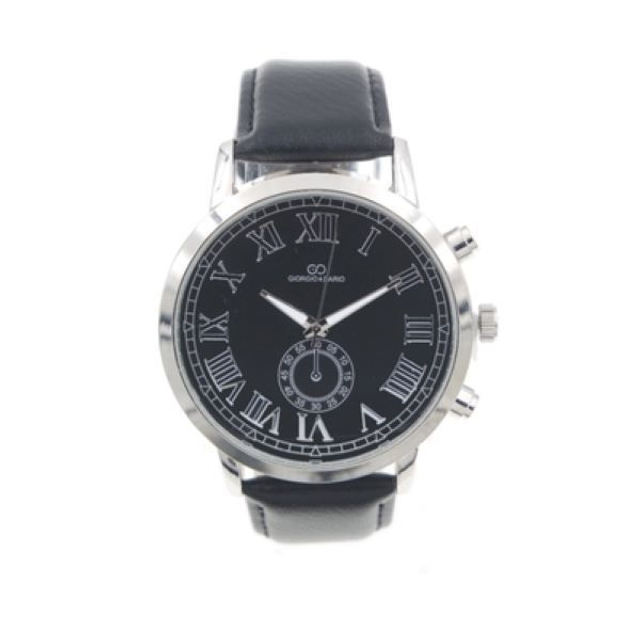 Montre Giorgio &amp; Dario homme tendance fond noir, boitier acier inoxydable, chiffres romains et son bracelet cuir  de couleur noir