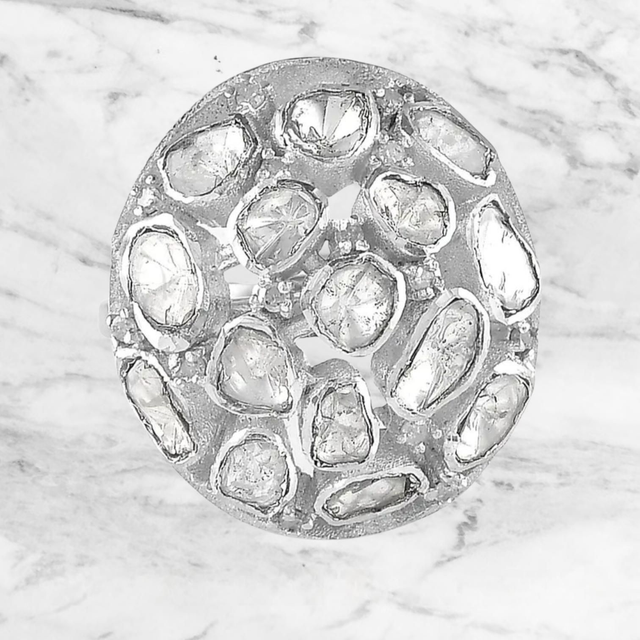Stunning Natural Polki Diamond & Platinum Filled Ring