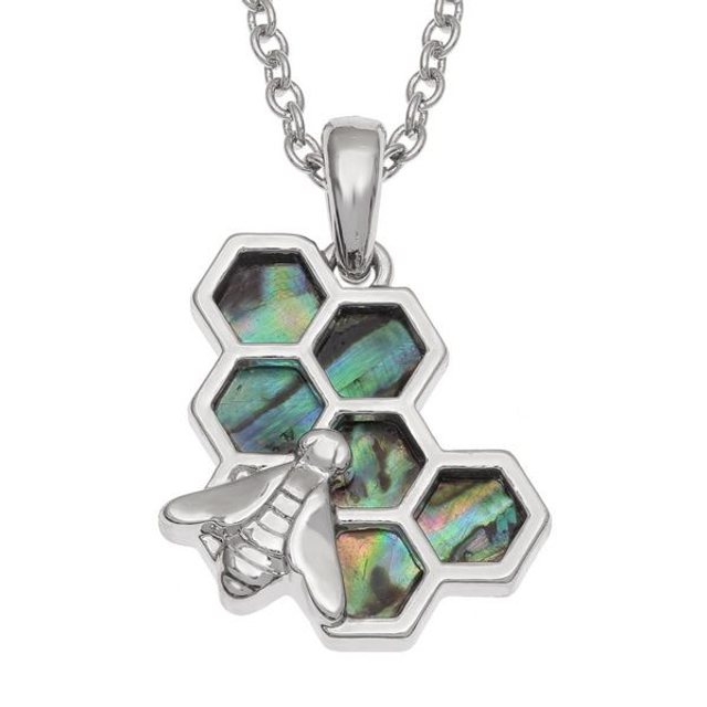 Abalone (Paua shell) asymmetric honeycomb Bee pendant - 24mm