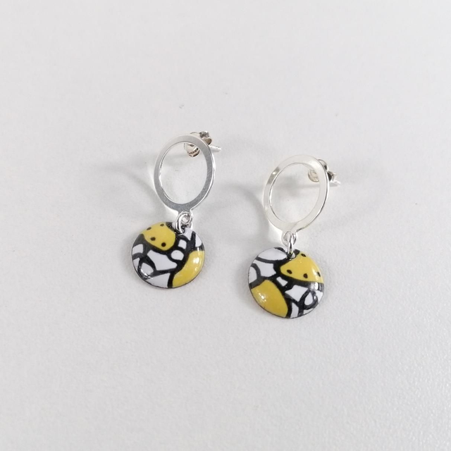 '' Pop Art '' - Boucles d'oreilles en émail Sur Cuivre 