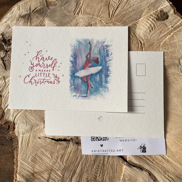 Kerst Postkaart Ballet lichtblauw | zonder envelop | platte ansichtkaart kerstkaart 