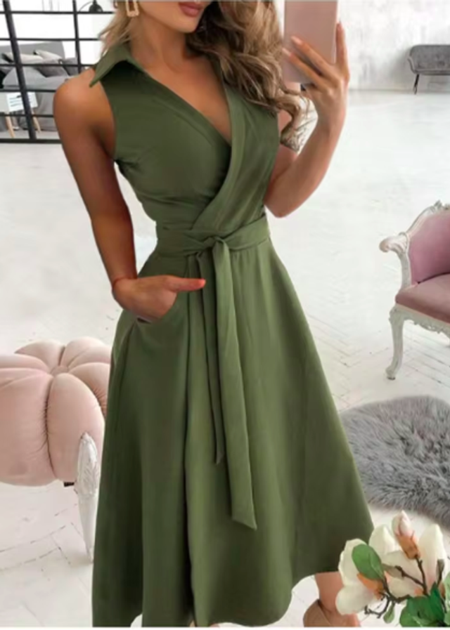 Zomer Damesjurk met  V-hals en korte mouwen