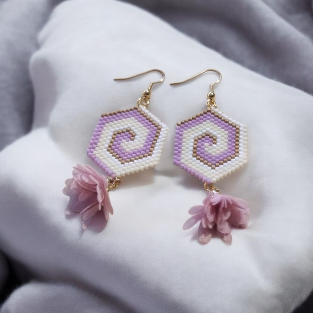 Boucles d'oreilles hexagone tons mauves