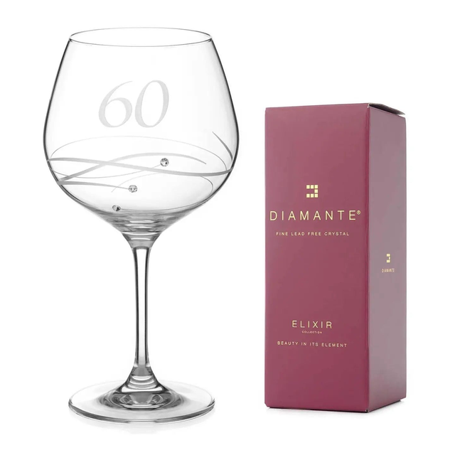 60th Birthday Crystal Gin Glass Adorned With Swarovski Crystals 
