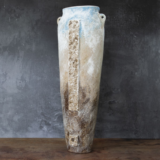 Vase thrown and coiled with 2 lugs