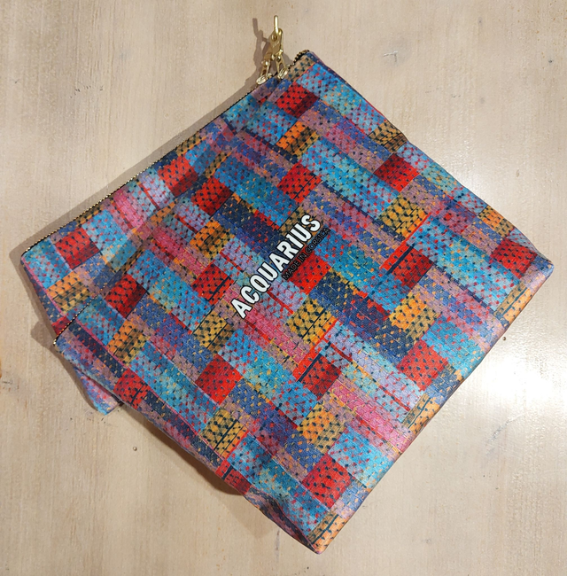 Madras Bleu. Pochette et trousse en velours.