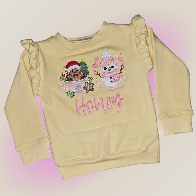 Christmas Sweatshirt Frill Sleeve - Apricot Cream