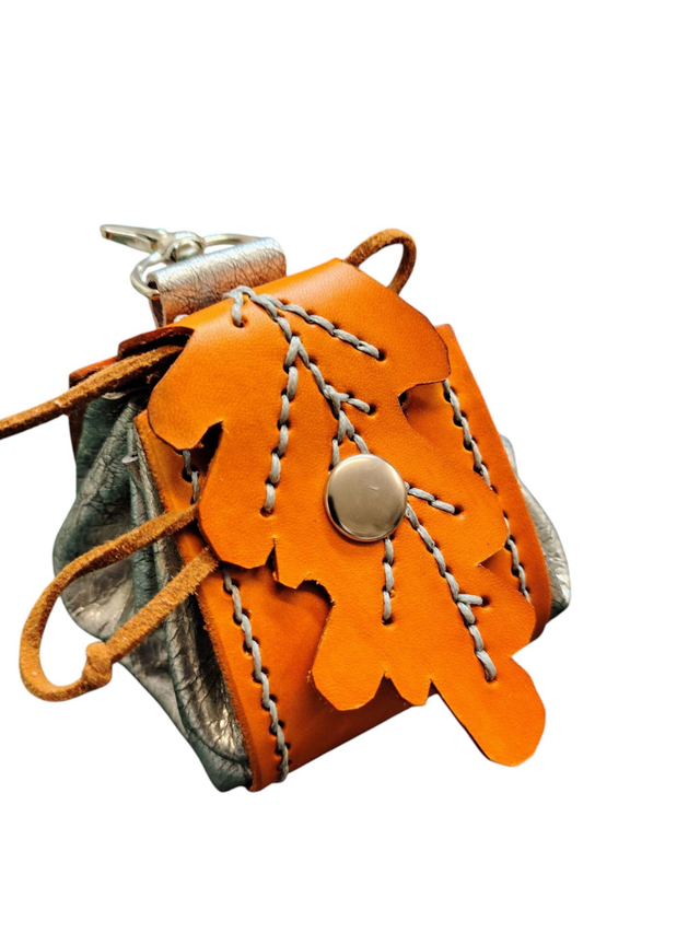 Bourse Amboisienne feuille - Fauve/argent 
