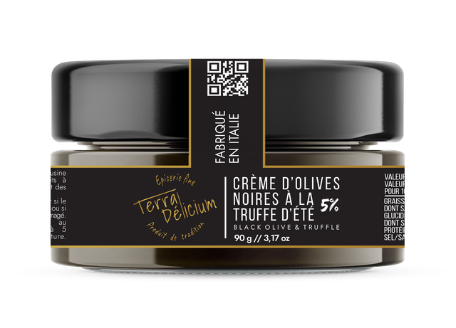 Crème d'olives noires à la truffe d'été 5% 90 gr.