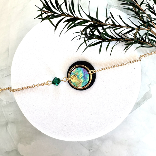 Bracelet INDISPENSABLE Doré à l’Or Cuir Bleu nuit et Gazoline