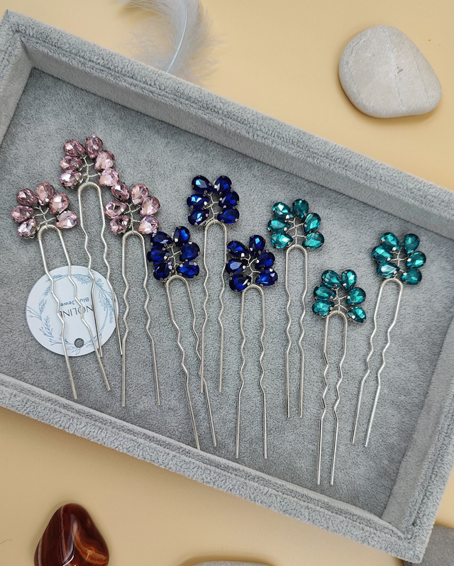 Pics à cheveux argenté avec cristaux de verre brillant, épingles à cheveux strass brillant, accessoires de mariée