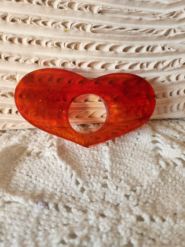 Bague de lecture résine cœur rouge orangé 