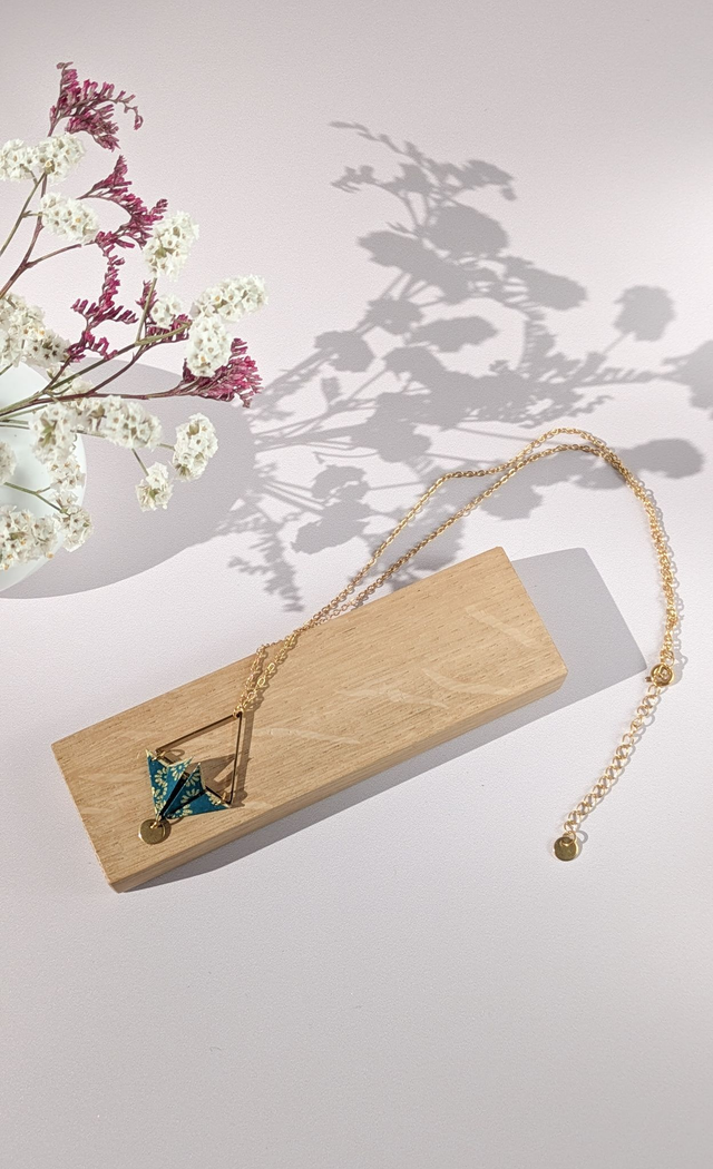 Collier acier inoxydable Balancelle Vert fleurs