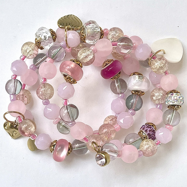 B100 - Bracelet perles verre sur fil mémoire de forme