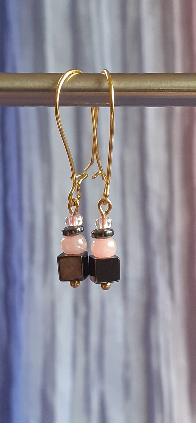 Kuboa Petites boucles d'oreilles dorées, Rose &amp; Gris métalisé