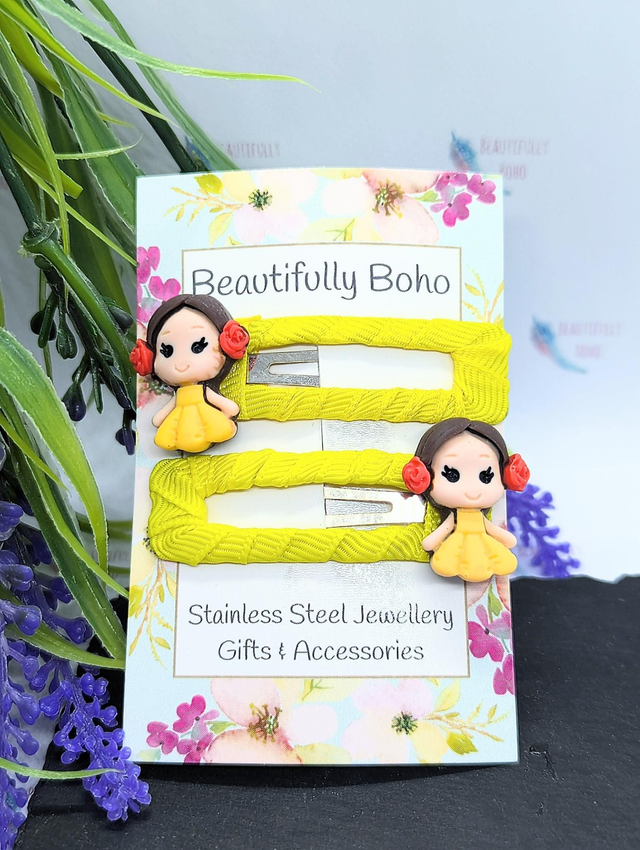 Yellow Ribboned Belle Snap Hair Clips 
