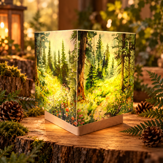 Lampe d'ambiance en cire 12x12cm- "Forêt"