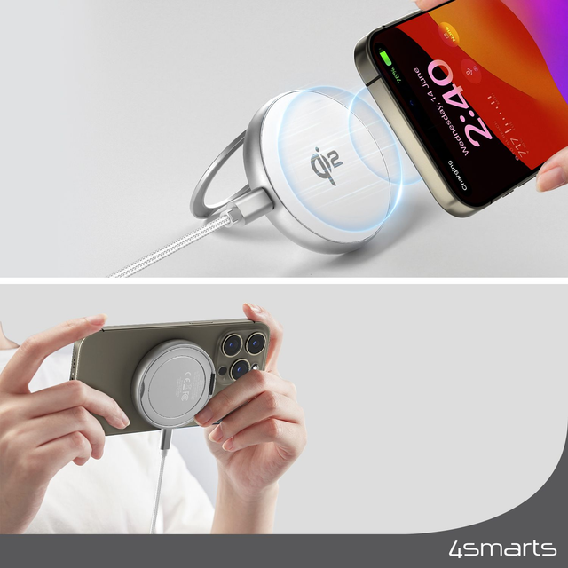 4smarts Chargeur sans fil Kickstand Qi2 argent / blanc