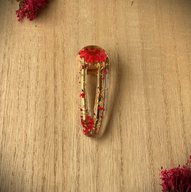 Barrette à cheveux - Rouge et or (arrondie)