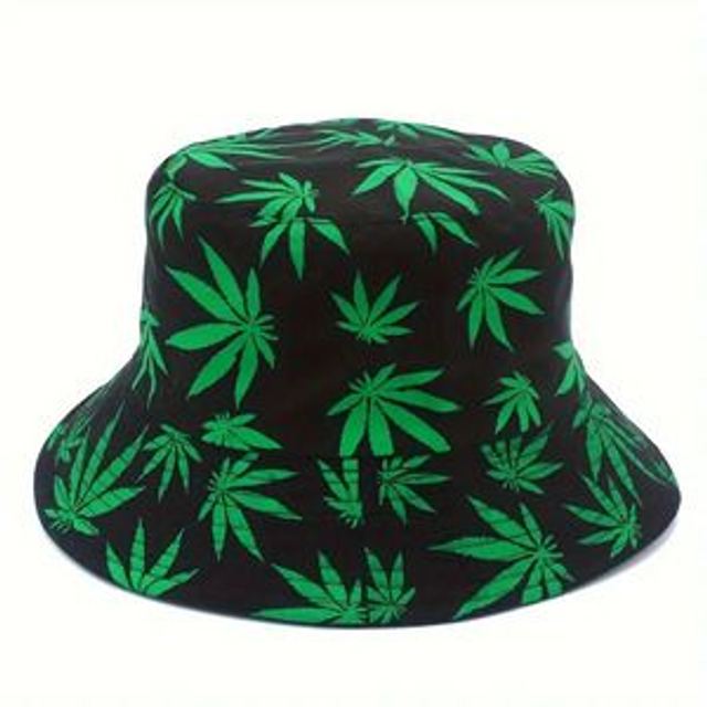 Bob Chapeau Rasta Reggae - Noir - Feuilles Cana CBD Vertes- Unisexe - Confortable 