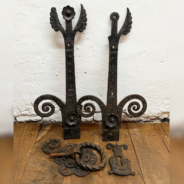 A Pair Of 19th Century Salvaged Iron Door Hinges