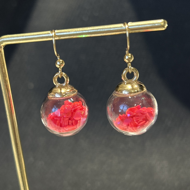 Pink confetti christmas bauble earrings 