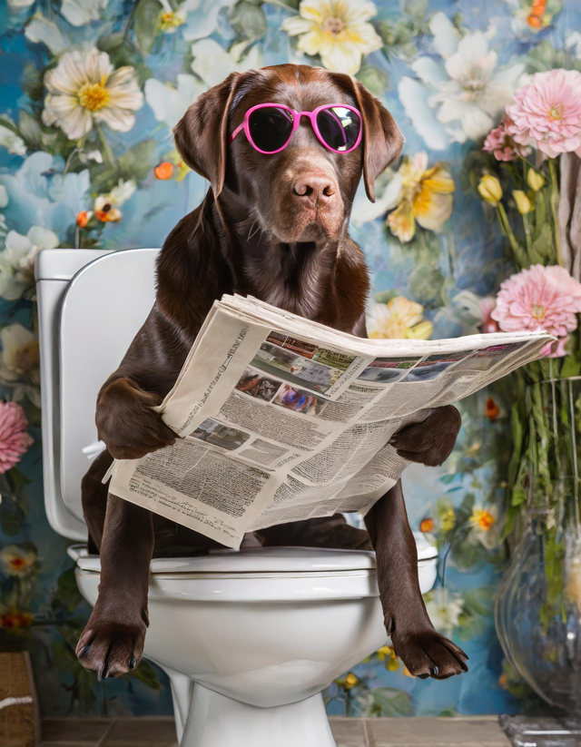 Labrador on The Toilet Framed Canvas