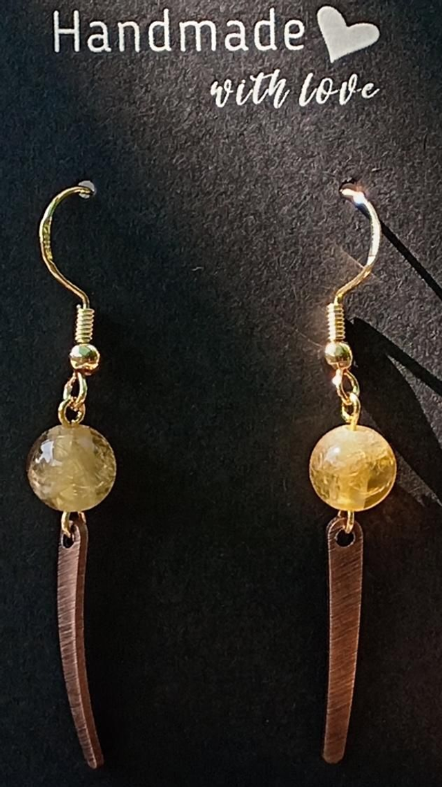 Citrine Bead Gold Earrings