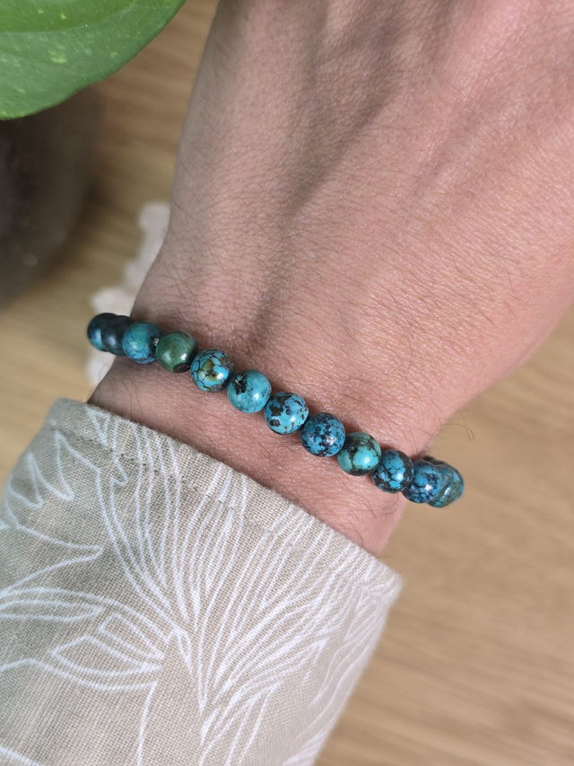 Turquoise du Tibet - Bracelet avec perles de 7 mm
