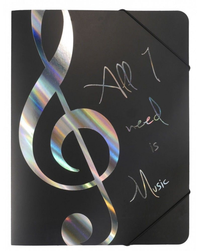 Pochette cartonnée clé de sol argentée A4 avec élastiques