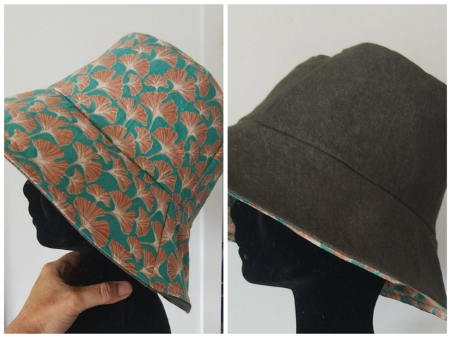 Bob réversible jeans fleurs ginkgo kaki