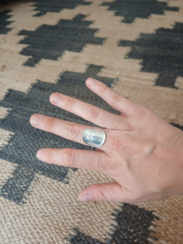 Bague en argent, avec pièce de 1 Franc semeuse.