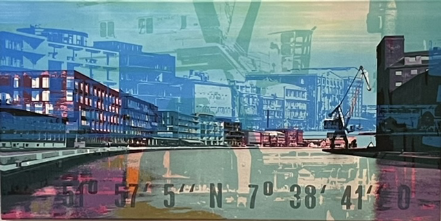 Münster Hafen blau - Leinwanddruck 