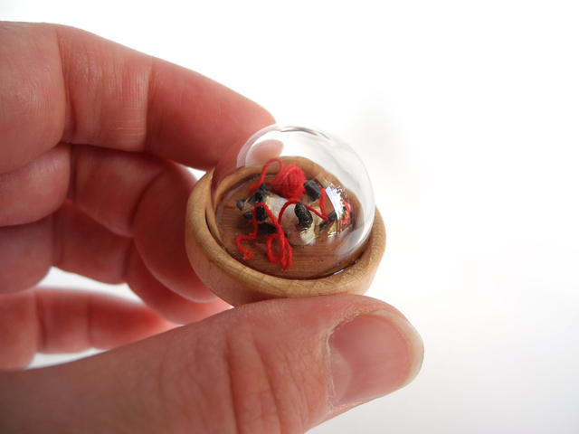 Siam kitten playing with twine - miniature pendant for pet lovers