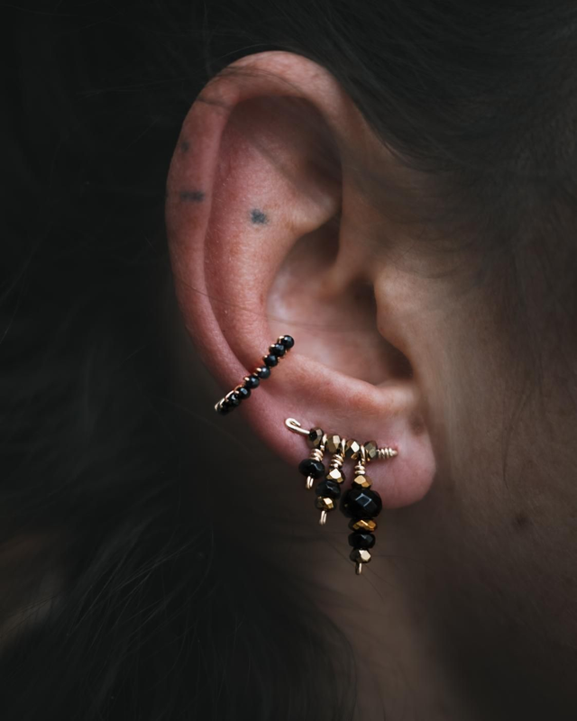 Climber Agates noires, Hématites dorées & Or laminé 14kt