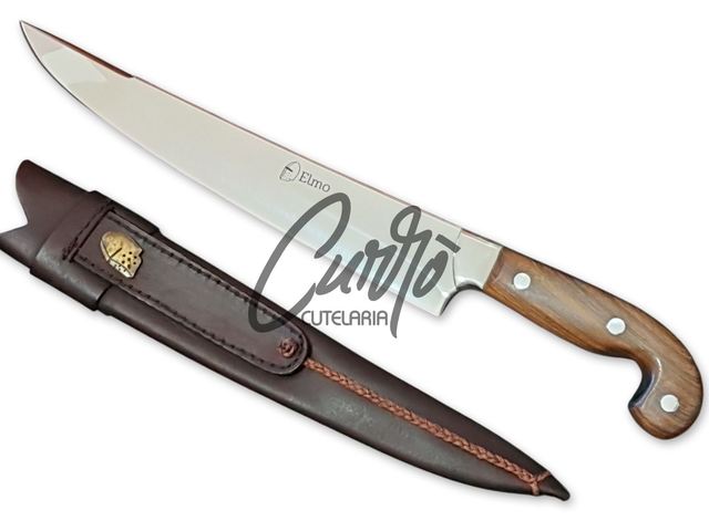 Faca Sorocabana Elmo Aço Inox Cabo Madeira Bainha 11 Pol