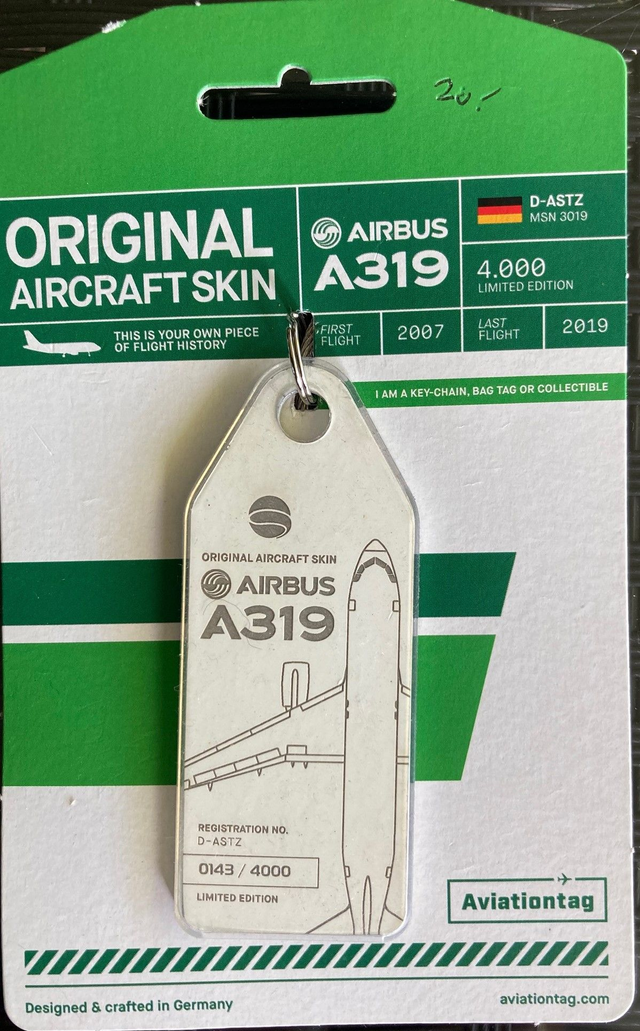 Germania A319 (D-ASTZ) Aviationtag/Schlüsselanhänger weiss