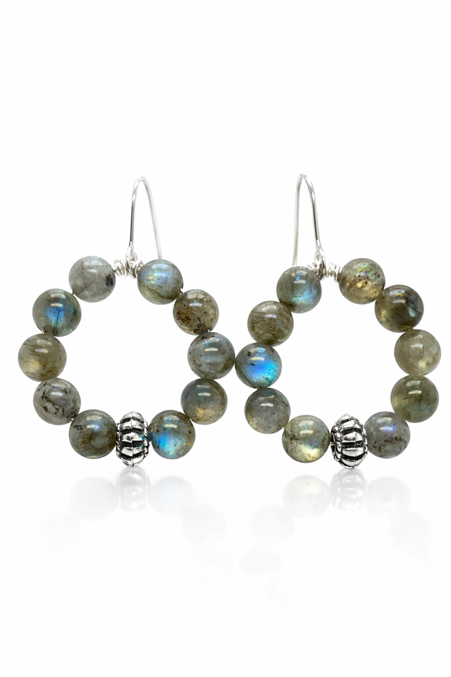 Boucles d’oreilles « Melenig »en labradorite et acier inoxydable