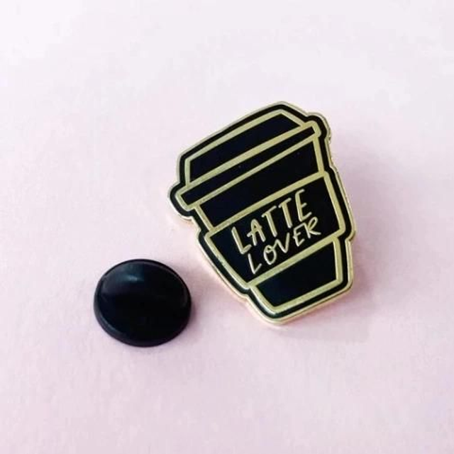 Latte Lover Enamel Pin | Black and Gold Hard Enamel Badge | Coffee Lover Gift