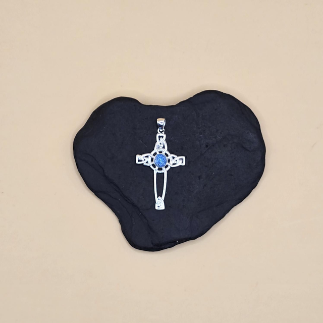 925 Cross Open Celtic Design with Seaglass