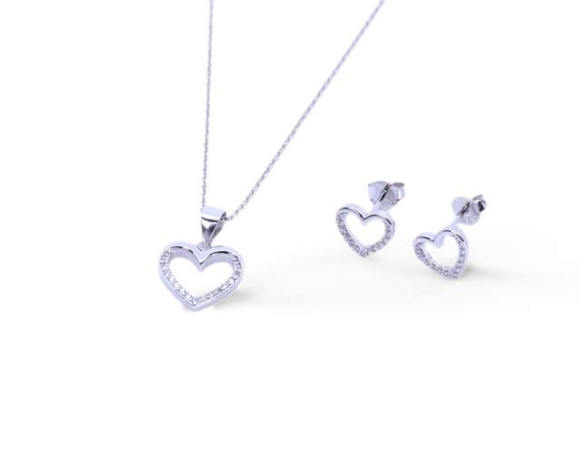 Herz Schmuckset aus Silber 925 mit weißen Zirkonia – Anhänger & Ohrstecker „Caro“