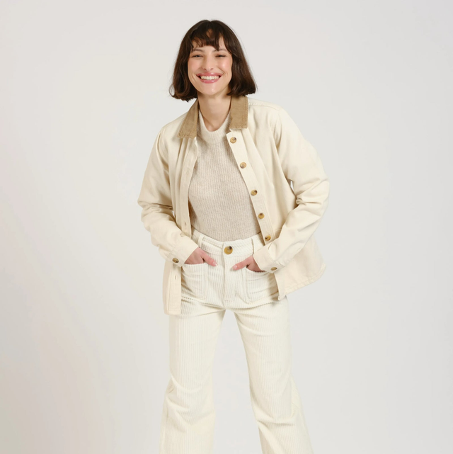 VIVIAN denim jacket with corduroy collar Greige