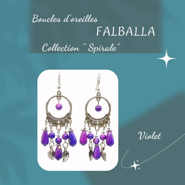 Boucles d&#039;oreilles FALBALLA - Collection Spirale - Violet